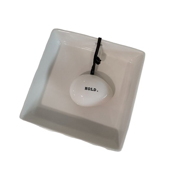 Rae Dunn 6.5" Stoneware Napkin Holder with "HOLD" Weight White #19551 - Picture 4 of 8